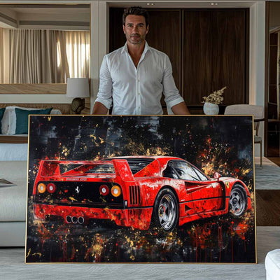 stampa su tela moderna ferrari f40 mostrata da ragazzo